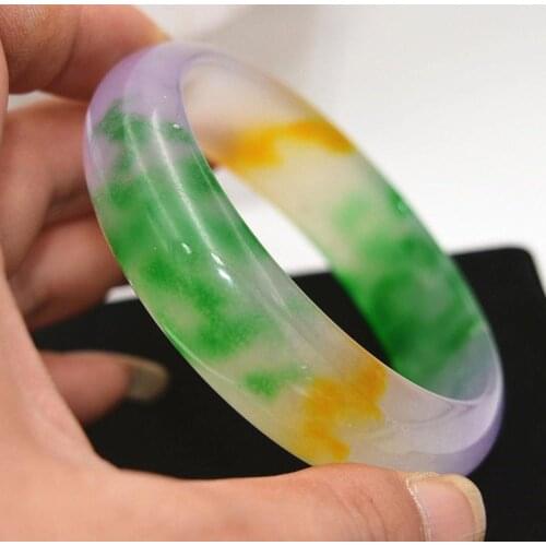 57-62MM Chinese Natural Nephrite Lavender Green Jade Gems Bangle Bracelet AAA