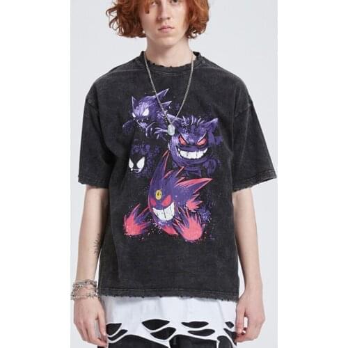 Anime Women T Shirt Vintage Goth Washed Tops 2021 Summer 100% Cotton Kawaii Y2k Crop Top Harajuku Streetwear Couple T-shirts