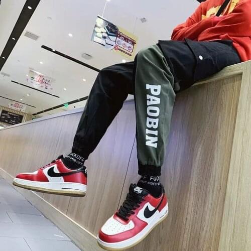 NEW Streetwear Ribbons Casual SweatPants Black Slim Mens Joggers Pants Side-pockets Cotton Trousers