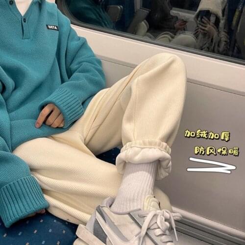 Winter Plus Velvet Thick Corduroy Pants Mens Warmth Fashion Retro Casual Pants Men Streetwear Hip-hop Loose Straight Pants Mens