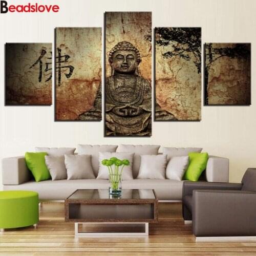 Buddha Modern decor 5d diy diamond painting 5 Pieces diamond mosaic full diamond embroidery sale multi panel wall decor
