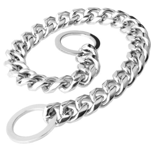 Tiasri 15mm Dog Chain Stainless Steel Training Pet Collars Thickness Silver Color Slip Dogs Collar Large Dogs Pitbull Bulldog