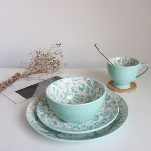 Cup Relief Printing Cups 4-Piece Set Of Dishware Mug Creative Starfish Design Ceramics Mugs Tableware Relief Technology