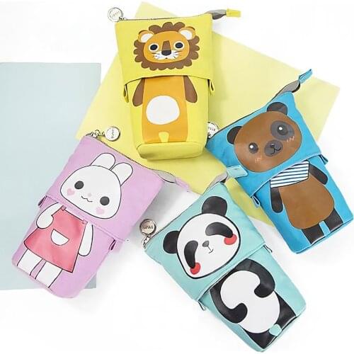 Large Capacity Retractable Pencil Case Cartoon Zipper Pen Bag Kawaii Canvas Pen Holder School Office Stationery Gifts for Kids