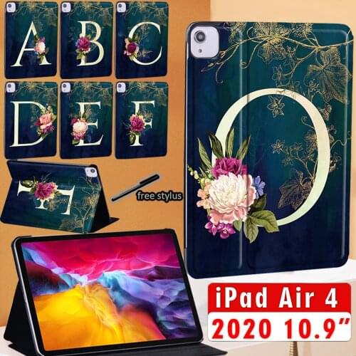For IPad Air 4 2020 10.9 Inch Tablet Case New PU Leather Stand Case A2072 A2316 A2324 A2325 Initial Name Protective Shell Cover