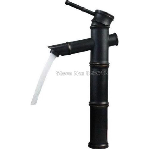 Black Bamboo Style Oil Rubbed Bronze Bathroom Basin Faucet / Single Handle Vessel Sink Mixer Taps Deck Mounted Wnf157