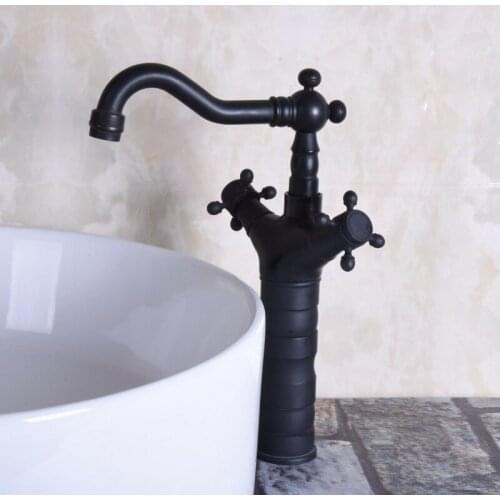 Black Oil Rubbed Brass Dual Cross Handles Single Hole Swivel Spout Kitchen Sink Bathroom Vessel Basin Faucet Mixer Tap anf138