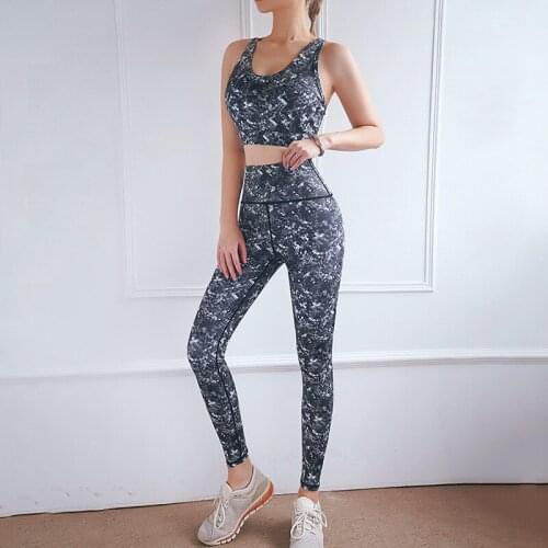 Printed Color 2021 New Yoga Dress Fast Dry Beauty Back BRA Peach Hip Breathable Tights Yoga Suit Two-piece Set