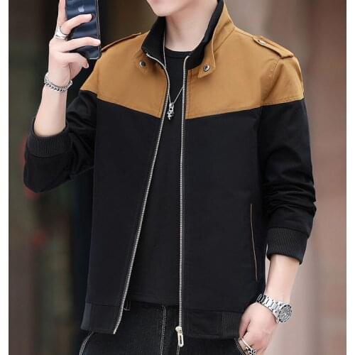 Men Full Sleeve Turtleneck Jacker Spring And Autumn Outwear And Patchwork Color Casual Style Overcoats