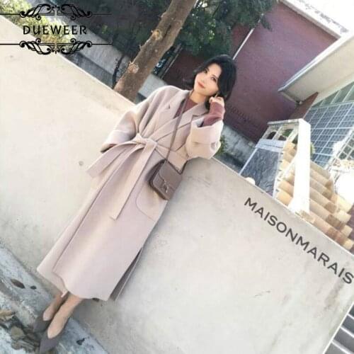 Wool Blends Women Winter Sashes Solid Long Loose Womens Beauty Elegant Retro Trendy Casual Ulzzang Ins All-match Korean Style
