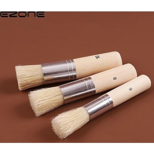 EZONE 3PCS Short-handled Pig Bristle Oil Painting Brush Art Wall Painting Brush Gouache Shading Brush Graffiti Painting Supplies