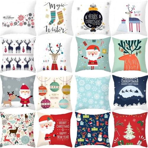 Merry Christmas Decorations For Home Reindeer Santa Claus Tree Cushion Cover Christmas Ornament 2020 Xmas Gift New Year 2021
