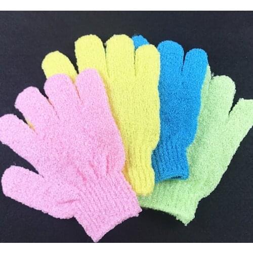2 PCS Exfoliating Gloves Mitt Bath Shower Scrub Tan Dead Skin Removal Exfoliator Elastic Five-Finger Bath Gloves Random Color