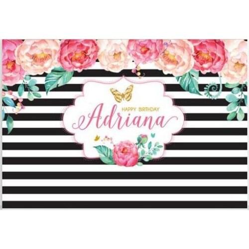 Custom black and white striped flower leaves birthday photo studio background High quality Computer print party backdrops