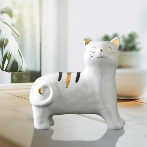 Creative Funny Cat Figurine Ceramic Statue Windowshop Sculpture Ornament