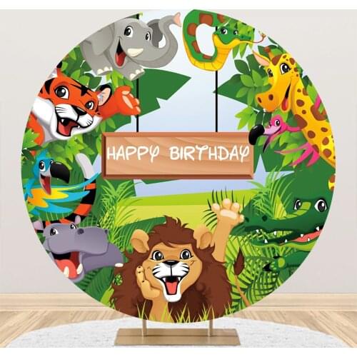 Laeacco Jungle Safari Birthday Party Round Circle Backgrounds For Photography Child Baby Customized Poster Photo Backdrops