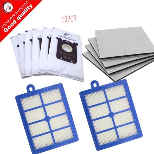 10PCS Vacuum Cleaner Dust Bags for s-bag and 2PCS H12 Hepa filter+4PCS Motor cotton filter fit for Philips Electrolux Cleaner