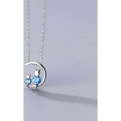 Fashion necklaces 2019 link chain cute kitty pussycat pussy blue crystal Tibetan sliver pendant necklaces for women KXL1158