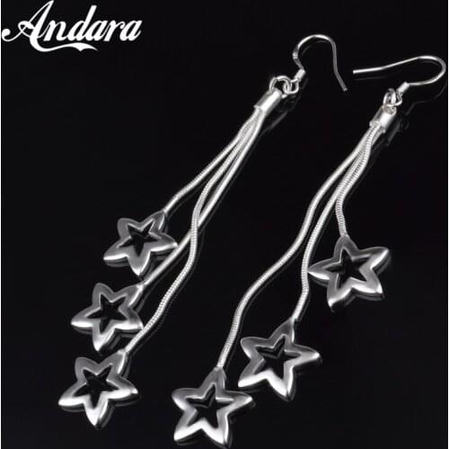 Fashion 925 Sterling Silver Earrings Star Tassel Long Earrings Woman Jewelry Gift