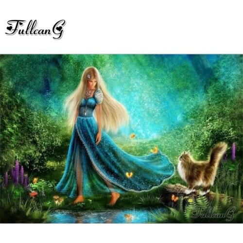 FULLCANG Cartoon angel elf cat 5d diy diamond painting full square round drill rhinestone embroidery kit wall decoration FG0040