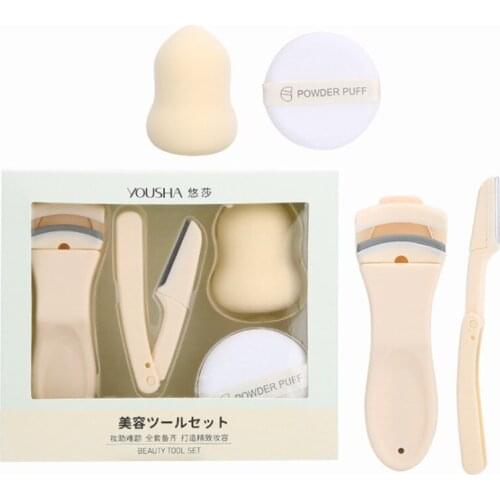 4PCS Set Makeup Puff Blender Sponge Air Cushion Powder Puff Eyebrow Trimmer Eyelash Curler Beauty CosmeticTool Kit