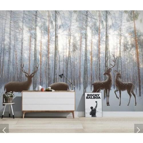Nordic ELK Forest Wood Plank Wallpaper Mural for Living Room Sofa TV Background Wall Covering 3d Photo Wallpaper Nature Murals