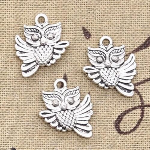 15pcs Charms Owl 19x17mm Handmade Craft Pendant Making fit,Vintage Tibetan Bronze Silver color,DIY For Bracelet Necklace