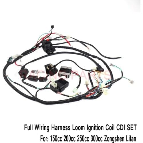 Full Wiring Harness Loom Ignition Coil CDI For 150cc 200cc 250cc 300cc Zongshen Lifan ATV Quad Buggy Electric Start AC Engine