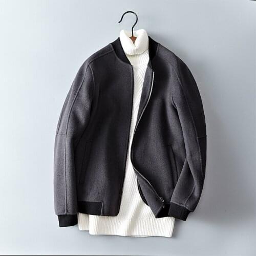 Casual Zipper 80% Men Wool High Quality Double-sided Woolen Material Mens Jacket Solid Outerwear Coat 1710