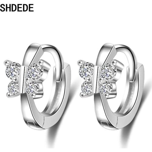 SHDEDE Bowknot Hoops Earrings 925 Sterling Silver Korean Hot Fashion Party Jewelry Gifts Accessories -WH112