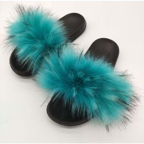 2020 Summer New Faux Fur Slides Womens Fashion Fake Fox Furry Slippers Wholesale Sexy Female Fluffy Home Sandals