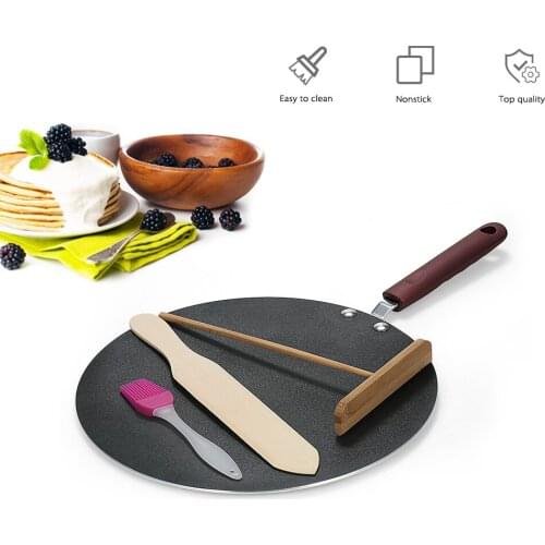 Aluminum Alloy Pancake Pan Crepe Maker Flat Pan Griddle Pan with Spreader Spatula Crepe Maker Griddle Cooking Tool with Spatula