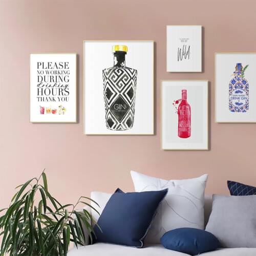 Modern Colorful Wine Bottle Gine Vodka Beer Wine Whisky Drink Drunk Vintage Poster Art Print Cavnas Painting for Bar Wall Decor