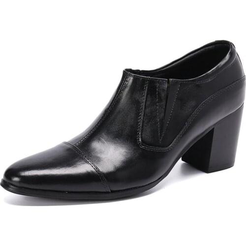 High Quality Men Dress Wedding Shoes Print Glossy Leather 7cm High Heels Fashion Pointed Toe Heighten Oxford Shoes Party Prom