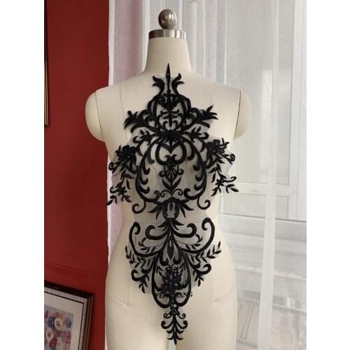 Heavy Embroidery Soft European Style Lace Patches Black Red Ivory White 61x29cm 1Piece Patch Sewing On Embroidered For Clothing