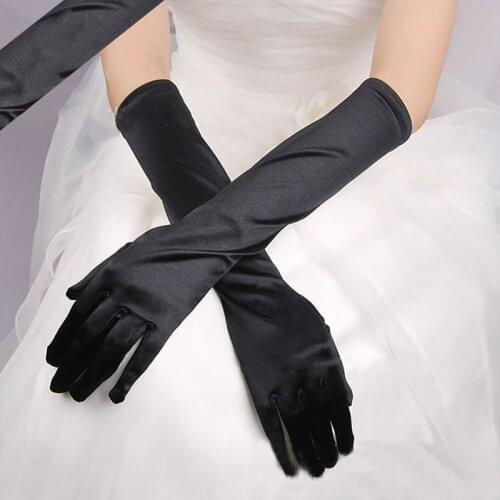 Women Stretch Halloween Satin Gloves Ladies Exquisite Elegant Vintage Party Prom Long Gloves Black White Gloves
