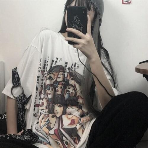Summer Japanese Womens Girls Cartoon Printed White sweatshirts Women Tshirts Sweatshirt Cute purple Kpop Loose Girls Tops