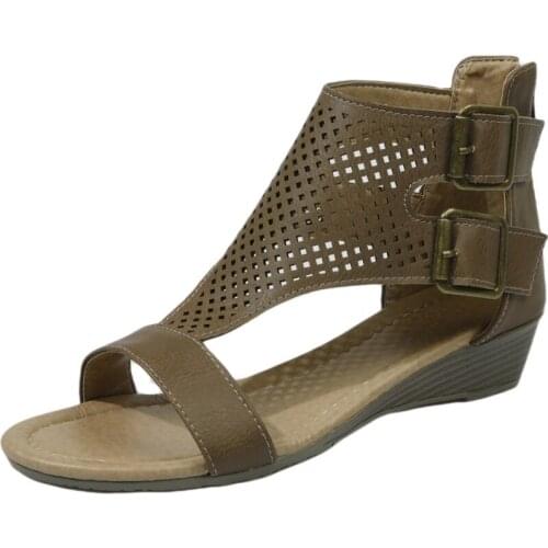 Woman Ankle Sandals Female Flat Shoes PU Square Heel Sexy Open-toed Summer Outdoor Breathable Plus Size Sandalias mujer 2020