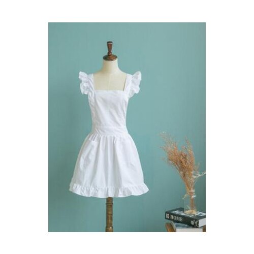 1pc Japanese Style Short Women Elegant White Ruffled Corss Back Adult Cosplay Apron White Cotton Apron Avental de Cozinha Diver