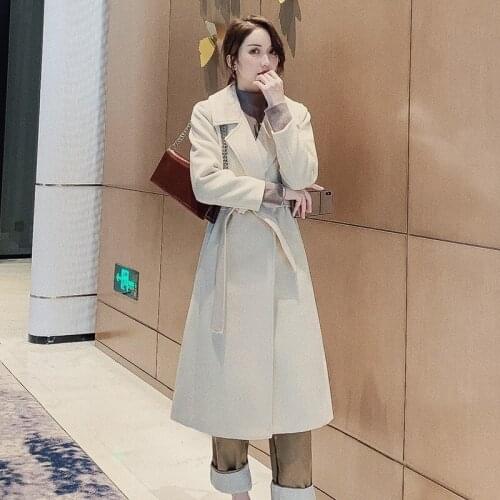 2020 Women Elegant Winter Overcoat Bandage Woolen Long Coat Cardigan Loose Wool Blends Coats With Belt Korean Plus Size Fashion