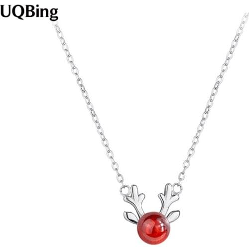 100% 925 Sterling Silver Chain Antler Garnet Pendant Necklaces