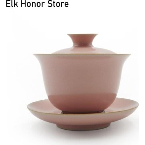 160ml Sakura Pink Jade Porcelain Tea Tureen Ru Kiln Ceramic GaiWan Flower Tea Cups Sopera Household Teaset Women Birthday Gift