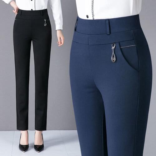 2021 New Womens Pants Casual Cotton Office Pencil Pants Female Slim High Waist Stretch Pants Work Suit Trousers Plus Size 6XL