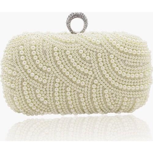 2021 100% Hand made Luxury Pearl Clutch Wallets Women Purse Diamond Chain white Evening Bags for Party Wedding S001