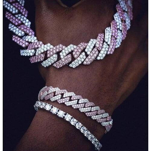 2021 Big Heavy Two Tone Color Cuban Link Chain With Rainbow Cz Paved Bracelet Hip Hop Women Men 15mm Wedding Jewelry Wholesale