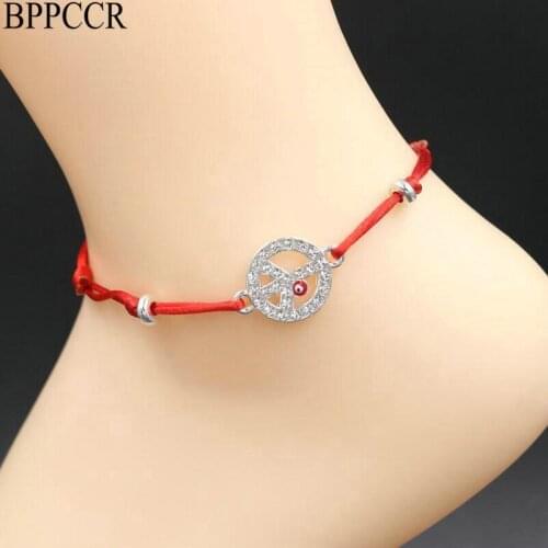 BPPCCR Vintage Circle Shape Anklet For Women Handmade Evil Eye Red Rope Thread Zircon Anklet Bohemian Cheville Jewelry Gift