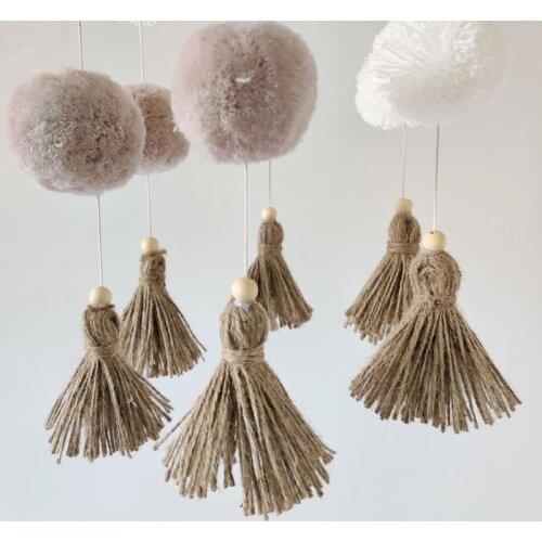 GXMB Nordic Baby Crib Wooden Mobile Rattle Colorful Pom Pom Plush Ball Tassels Wind Chimes Hanging Toy Nursery Room Decor