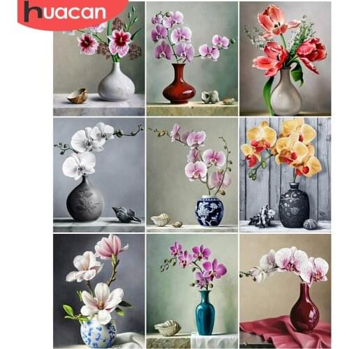 HUACAN Paint By Number Orchid Kits For Adults Handpainted DIY Coloring By Number Flower Vase On Canvas Home Decoration
