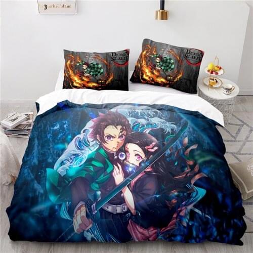 Popular Anime Demon Slayer 3d Bedding Set Kamado Tanjirou Kamado Nezuko Character Duvet Cover Set Pillowcase Cartoon Bed Sets