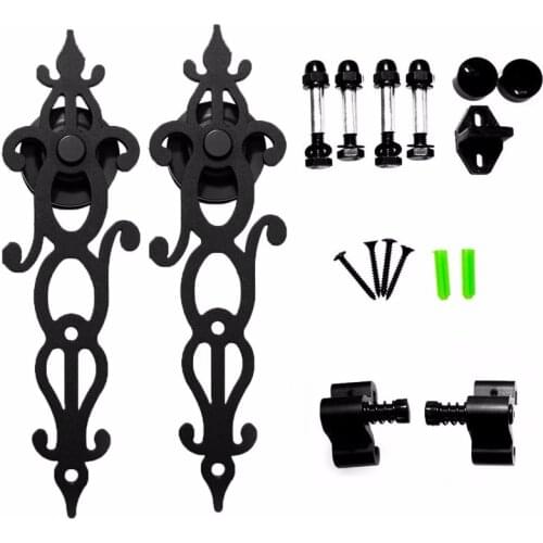 LWZH Black Antique Style Sliding Barn Wood Door Closet Hardware Track Kit System Rail Track Roller for Closet Sliding Door